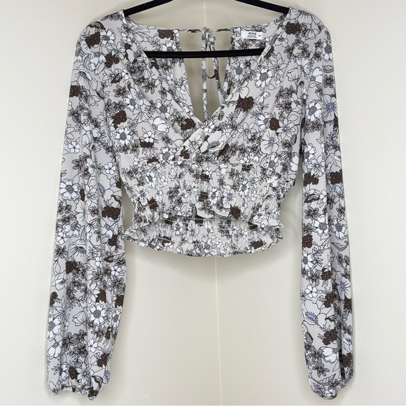 Ardene Tops - Floral Chiffon Wrap Blouse | Light & Flowy Tie-Back V-Neck Top Elastic Waist